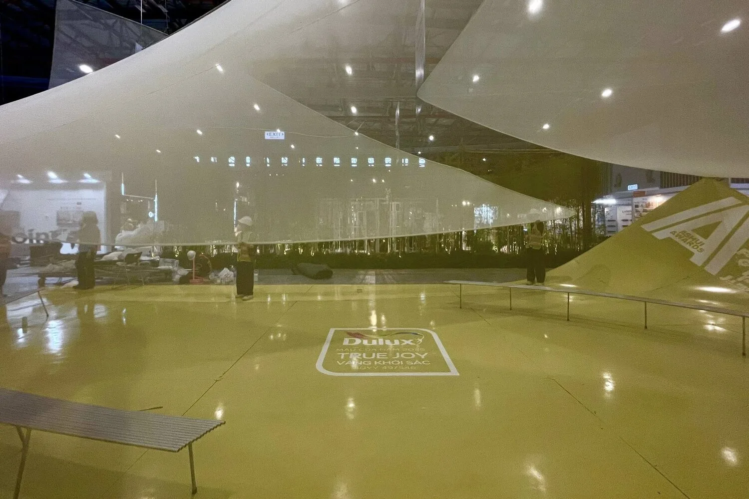 Exhibition space beneath a tensile fabric roof
