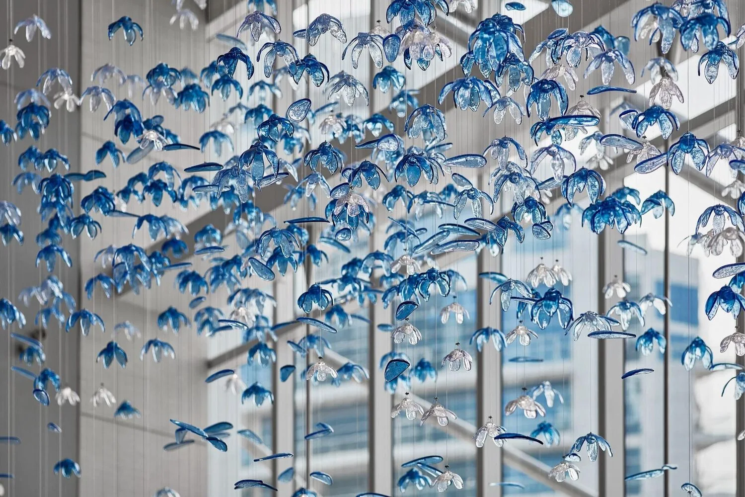 Close-up of the blue glass petals