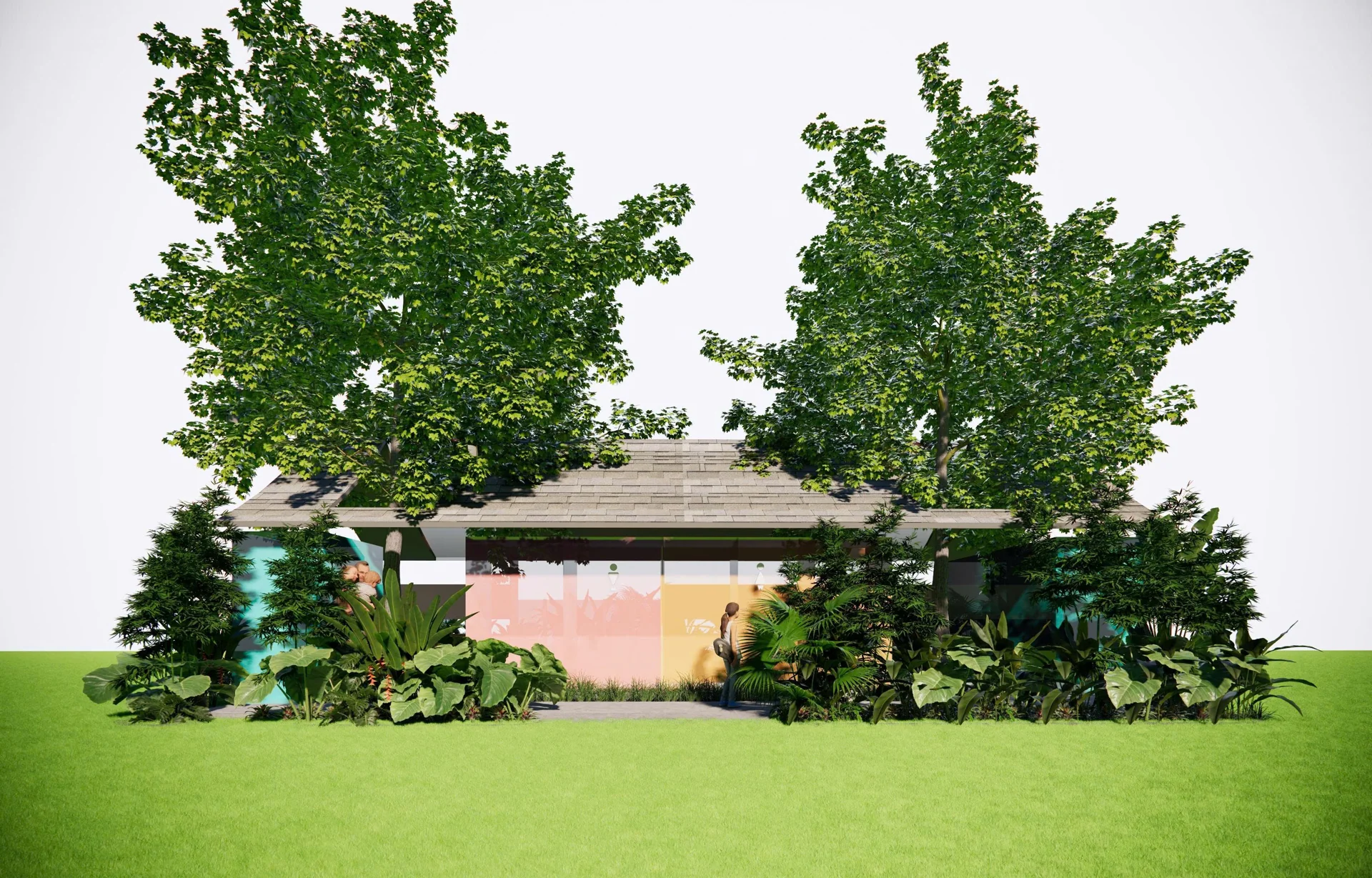 Phối cảnh công trình phụ trợ như một phần cảnh quan — Đường sách Nguyễn Đổng Chi