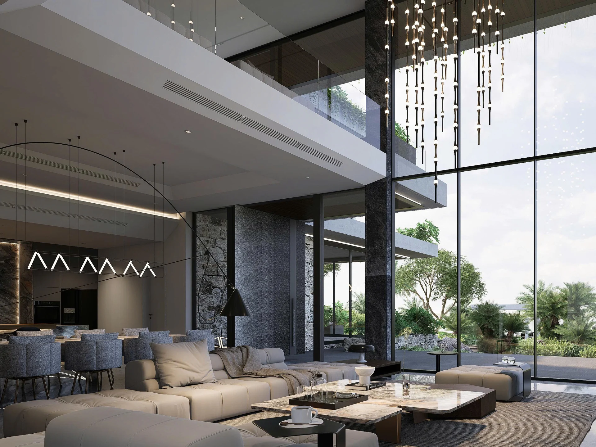 Phối cảnh không gian khách và bàn ăn — QD VILLAR