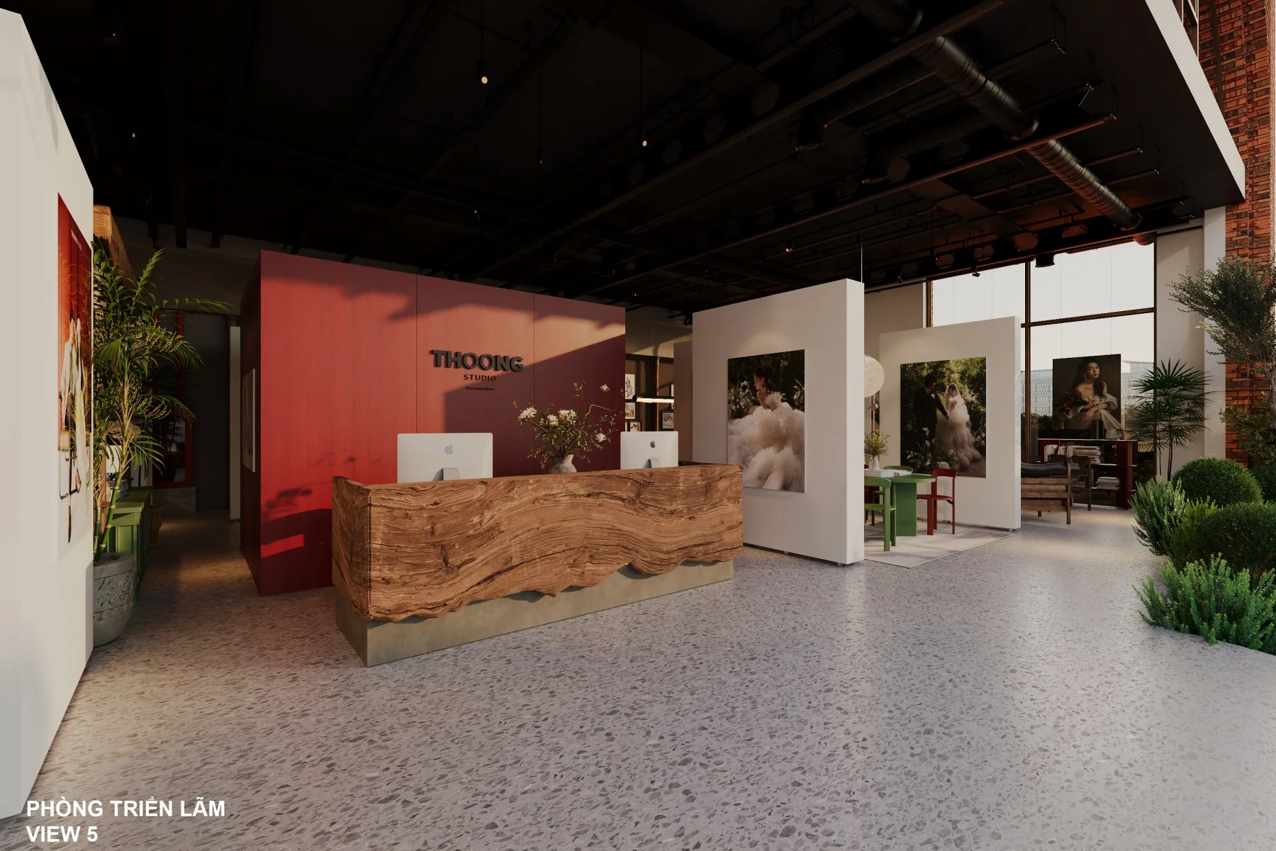 Không gian trưng bày: các lớp vật liệu và những điểm nhìn nối tiếp — Phối cảnh 3D THOONG STUDIO