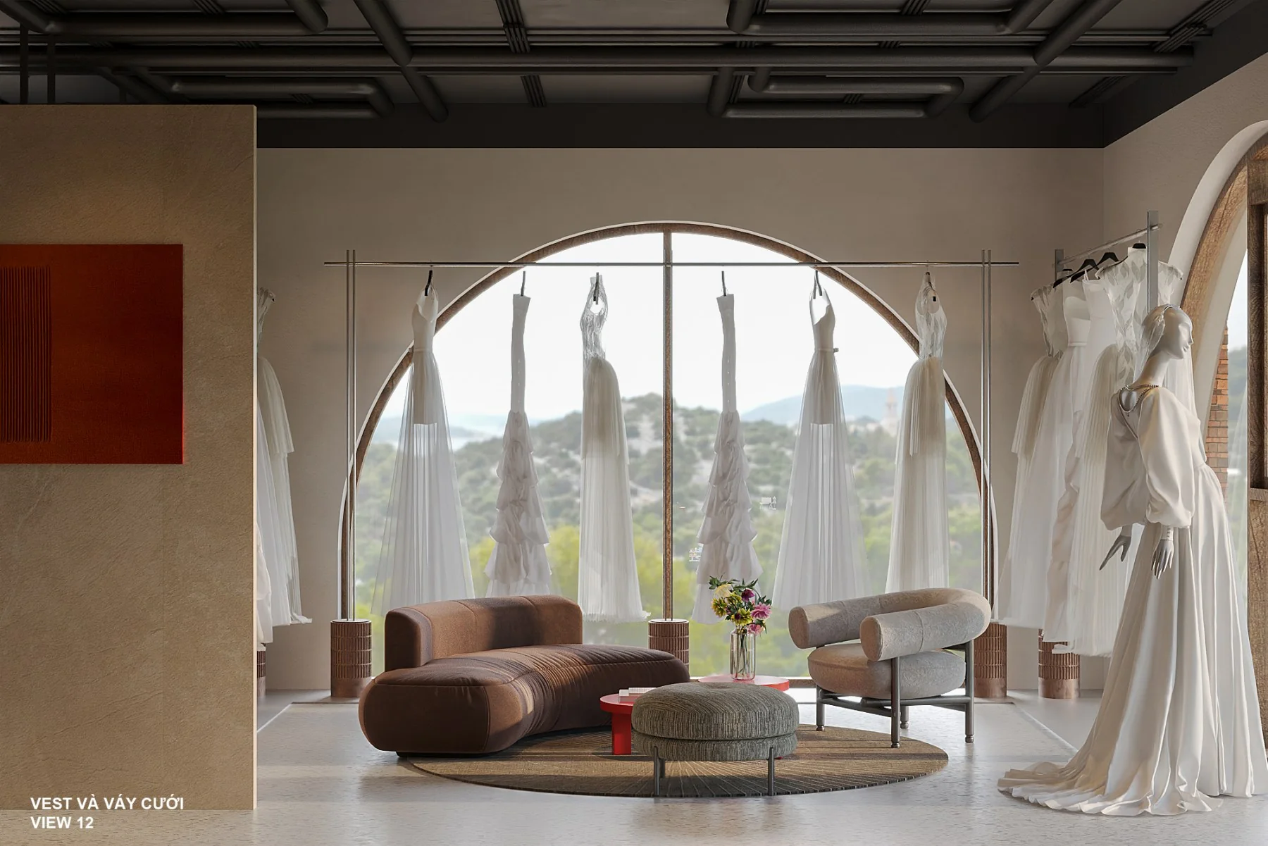 Ánh sáng tự nhiên qua ô cửa vòm — Phối cảnh 3D THOONG STUDIO