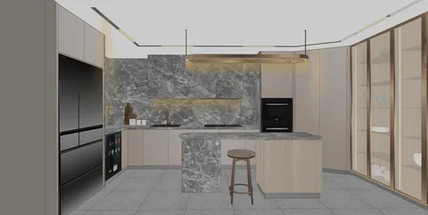 Bếp tầng 2 — nghiên cứu không gian SketchUp
