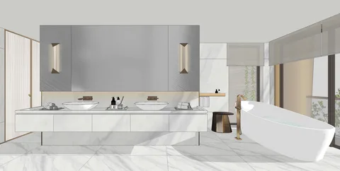Phòng tắm nam gia chủ — nghiên cứu không gian SketchUp
