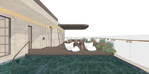 Sân thượng và BBQ — nghiên cứu không gian SketchUp