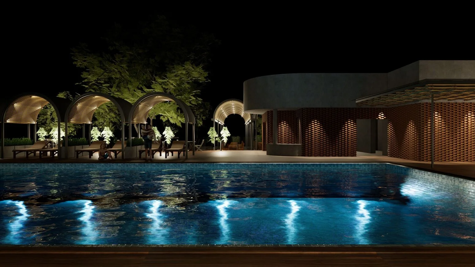 Underwater light makes the pool glow