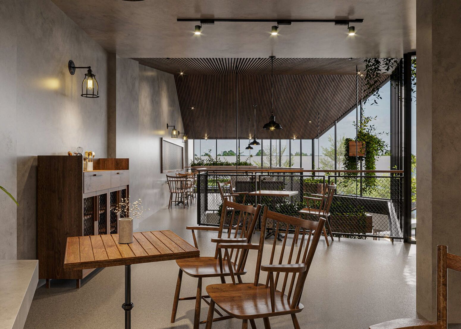Góc gỗ với đèn tường soi ấm